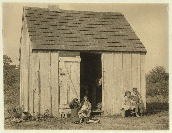 Detail of De Marco family shack for cranberry pickers at Forsythe's Bog, Turkeytown, near Pemberton, New Jersey, 1910 by Lewis Wickes Hine