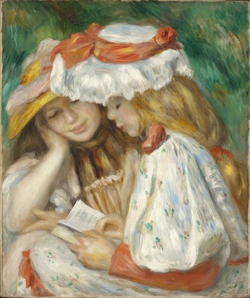 Detail of Two Girls Reading by Pierre Auguste Renoir