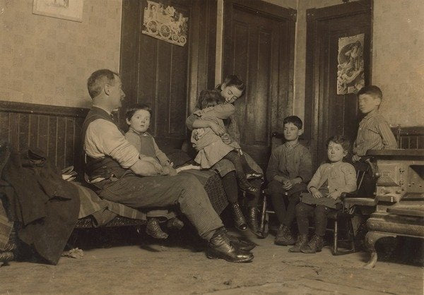Detail of Home of Alfred Benoit in New Bedford, Massachusetts, a child sweeper at Bennett Mill and one of 11 children, 1912 by Lewis Wickes Hine