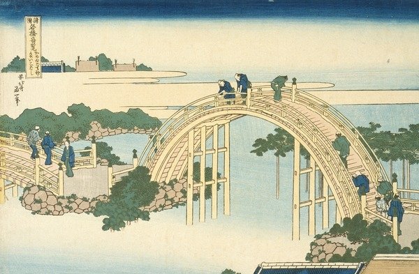 Detail of Drum Bridge of Kameido Tenjin Shrine from the Series Wondrous Views of Famous Bridges in All the Province, 19th century by Katsushika Hokusai