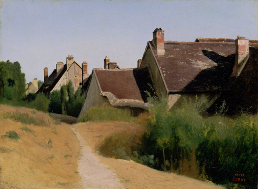 Detail of Houses near Orléans. c.1830 by Jean Baptiste Camille Corot