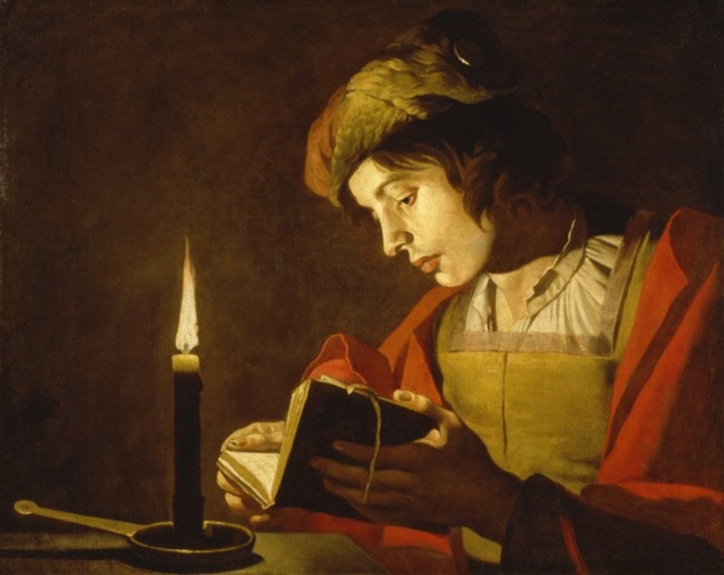 Detail of Young Man Reading by Candle Light, c.1630 by Matthias (c.1600-p.1650) Stomer