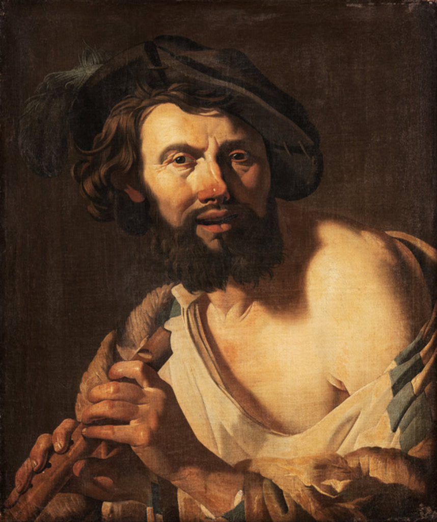 Detail of Man with flute by Dutch School