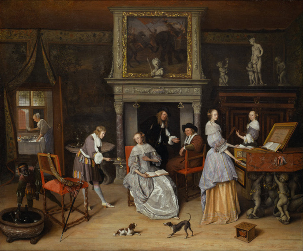 Detail of Fantasy Interior with Jan Steen and the Family of Gerrit Schouten by Jan Havicksz. Steen
