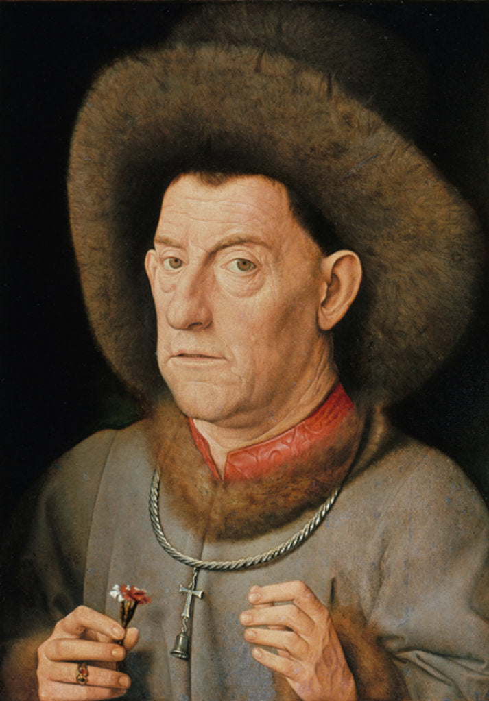 Detail of Portrait of a Man with carnation and the Order of Saint Anthony by Jan van Eyck