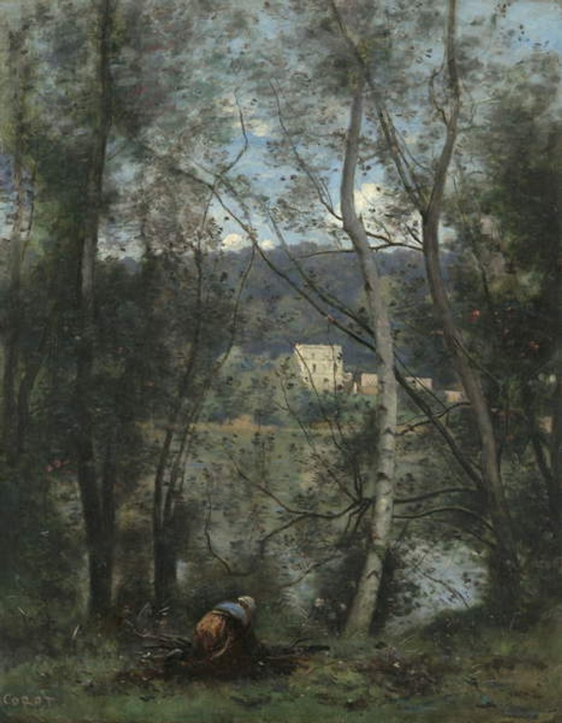 Detail of A Woman Gathering Faggots at Ville-d'Avray, c.1871-4 by Jean Baptiste Camille Corot