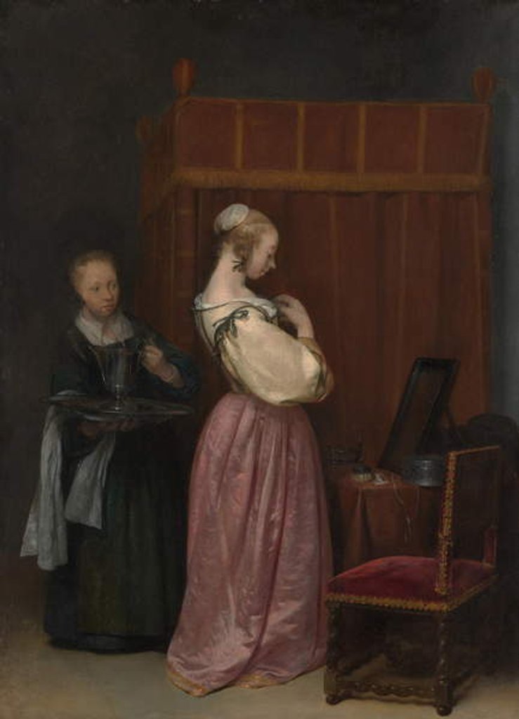 Detail of A Young Woman at her Toilet with a maid, c.1650-51 by Gerard ter Borch or Terborch