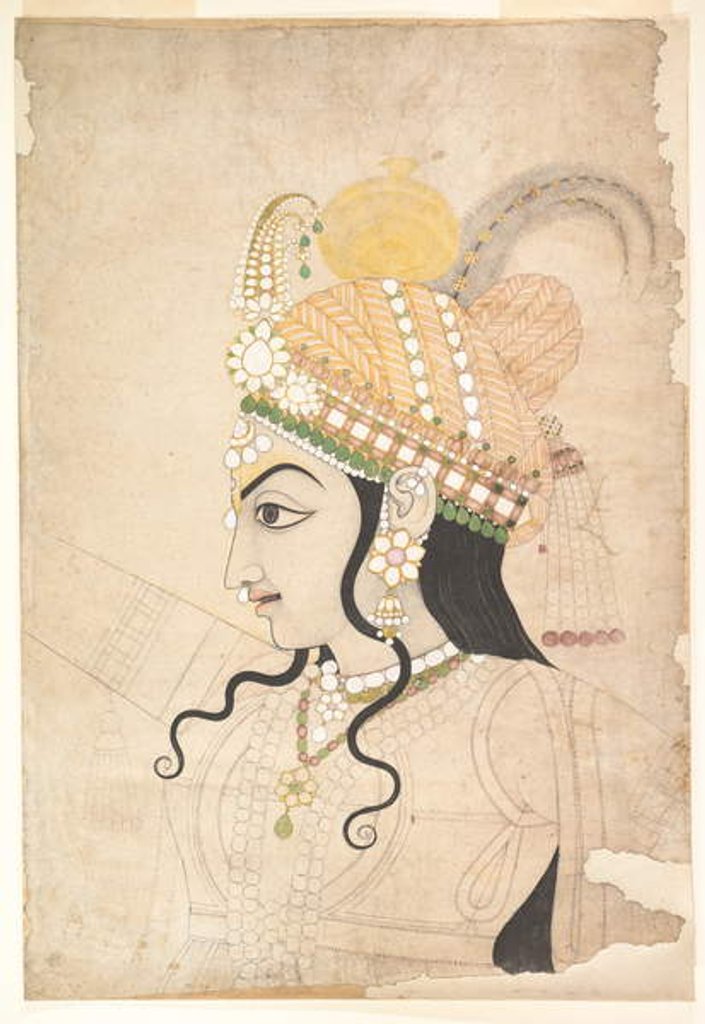 Detail of Head of Krishna: cartoon for a mural of the Raslila, c.1800 by Indian School