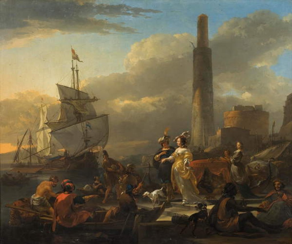 Detail of A Harbour Scene, c.1665 by Nicolaes Pietersz. Berchem