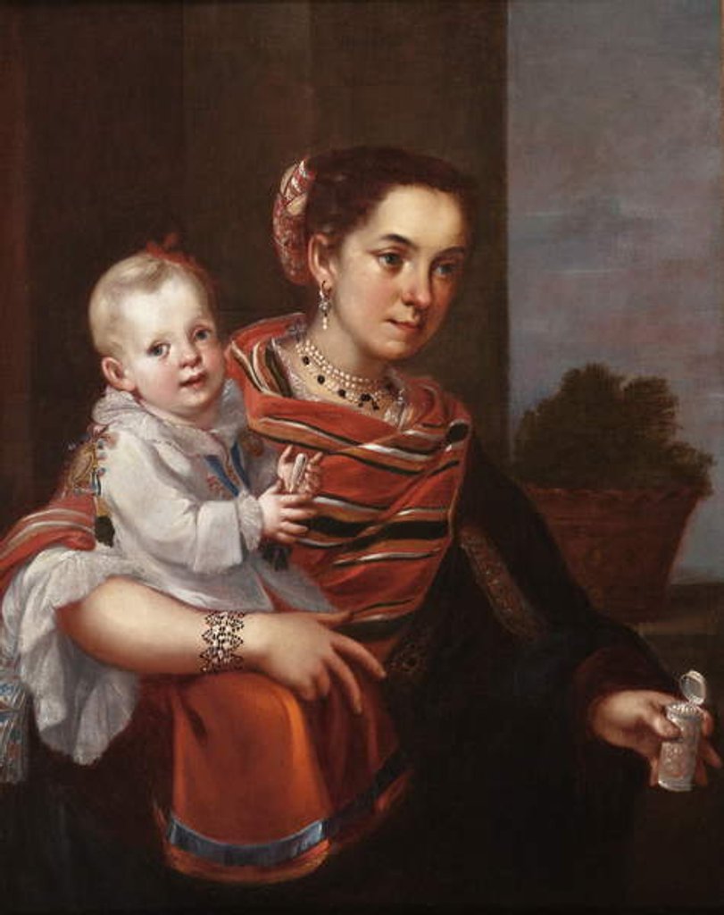Detail of Morisca Woman and Albino Girl, c.1750 by Mexican School