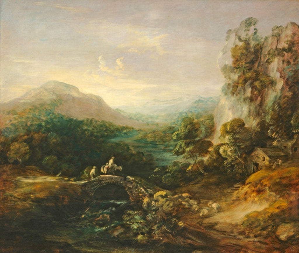 Detail of Mountain landscape with bridge, c.1783-1784 by Thomas Gainsborough