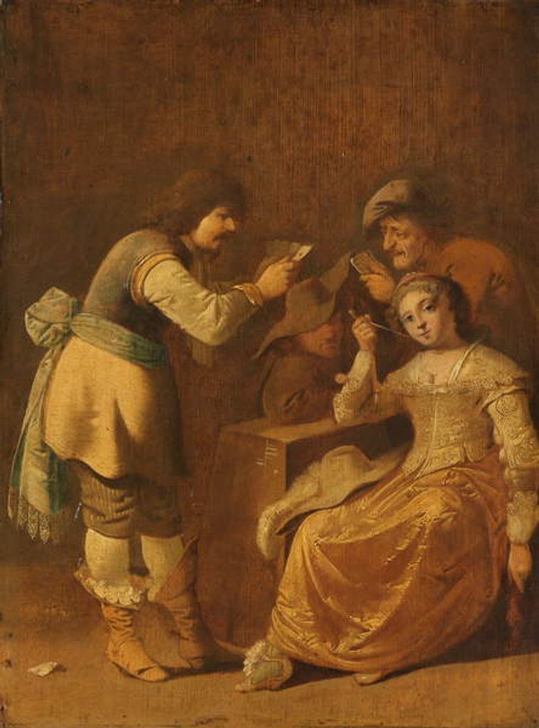 Detail of Card players with woman smoking a pipe, 1630-47 by Pieter Jansz. Quast