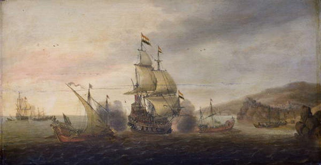 Detail of Naval Battle between Dutch Men-of-War and Spanish Galleys, c.1633-50 by Cornelius Bol