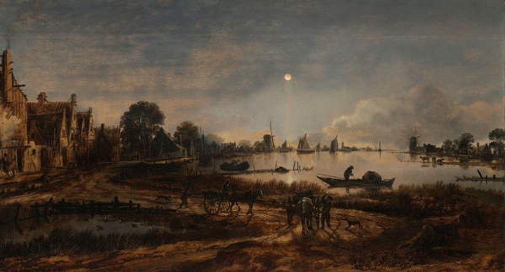Detail of River View by Moonlight, c.1640-50 by Aert van der Neer