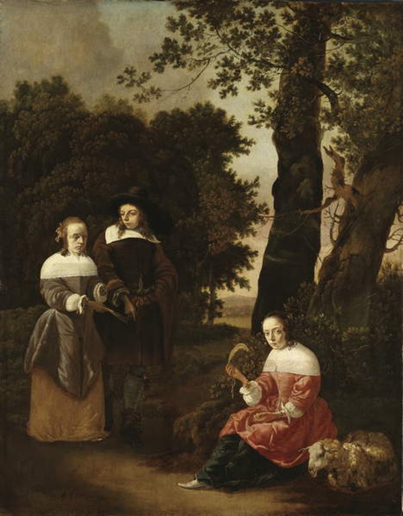Detail of A Couple and a Shepherdess in a Landscape, 1661 by Hendrik van der Burgh