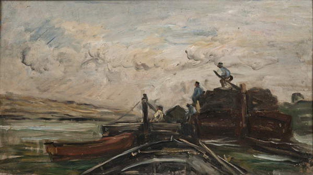 Detail of Barges on a River, c.1865 by Charles Francois Daubigny