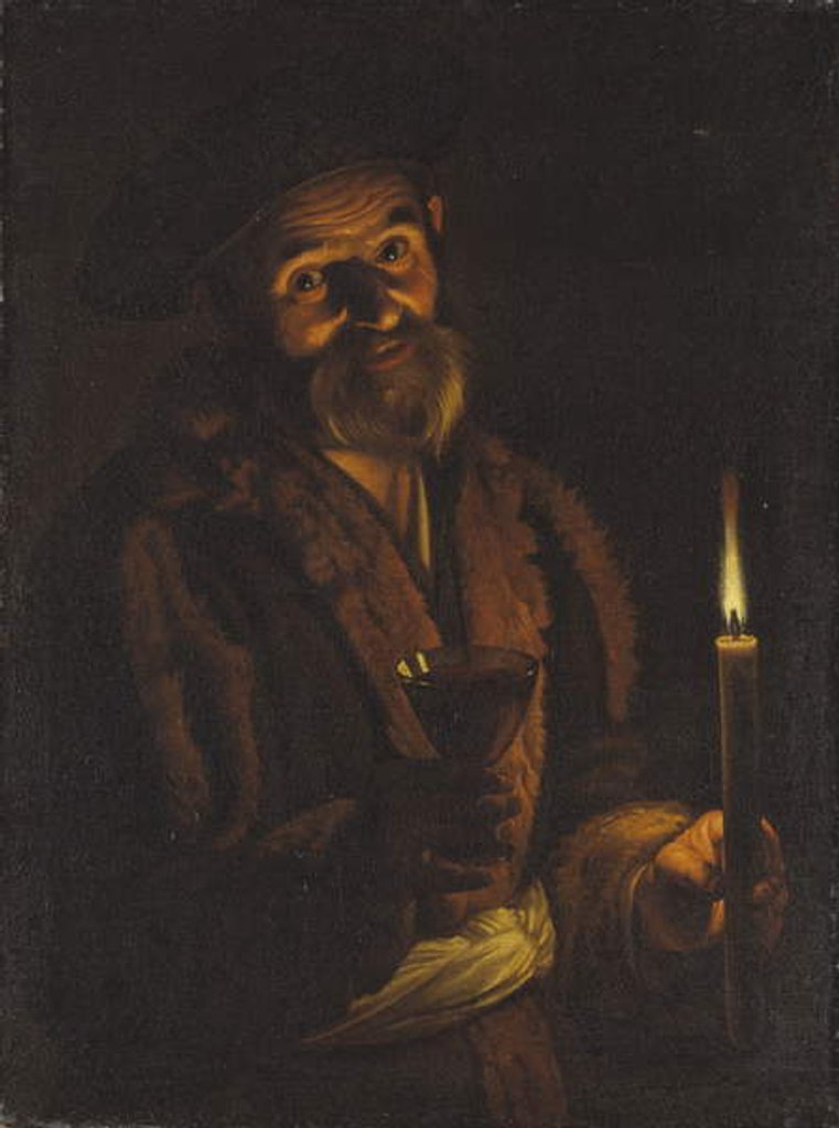 Detail of Old Man Holding a Candle and a Glass by Adam de Coster