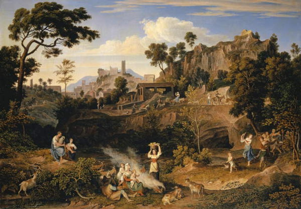 Detail of Landscape near Olevano with a Parade of Dancing Peasants, 1823-24 by Joseph Anton Koch