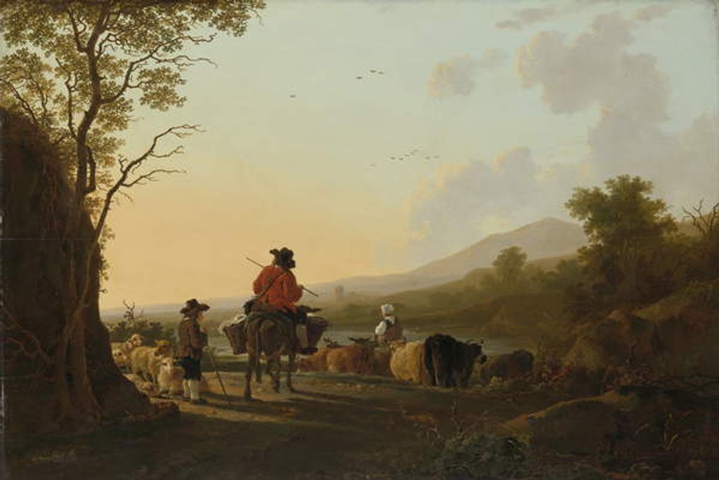 Detail of Landscape with Cattle Driver and Shepherd, c.1780-85 by Jacob van Strij