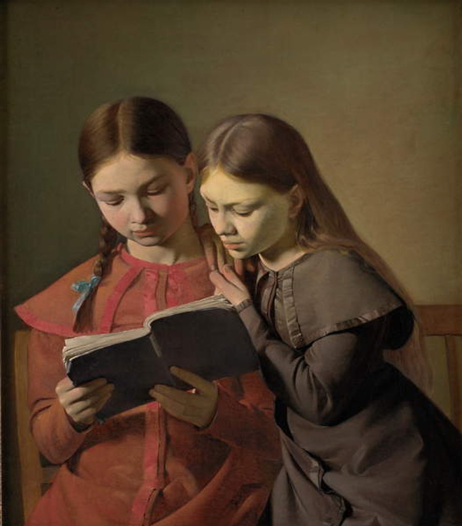 Detail of The Artist's Sisters Signe and Henriette Reading a Book, 1826 by Constantin Hansen
