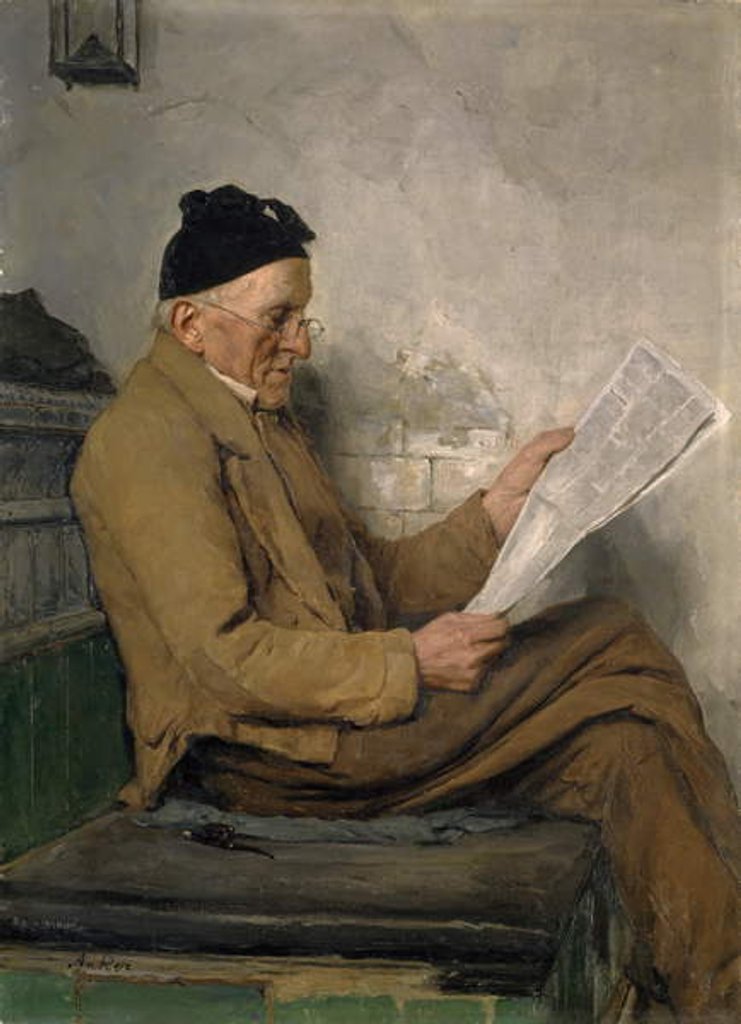Detail of Farmer Reading on the Stove Bench by Albert Anker