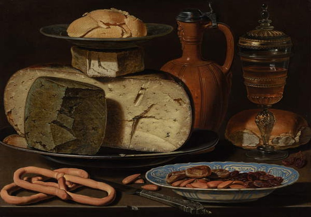 Detail of Still Life with Cheeses, Almonds and Pretzels, c.1615 by Clara Peeters