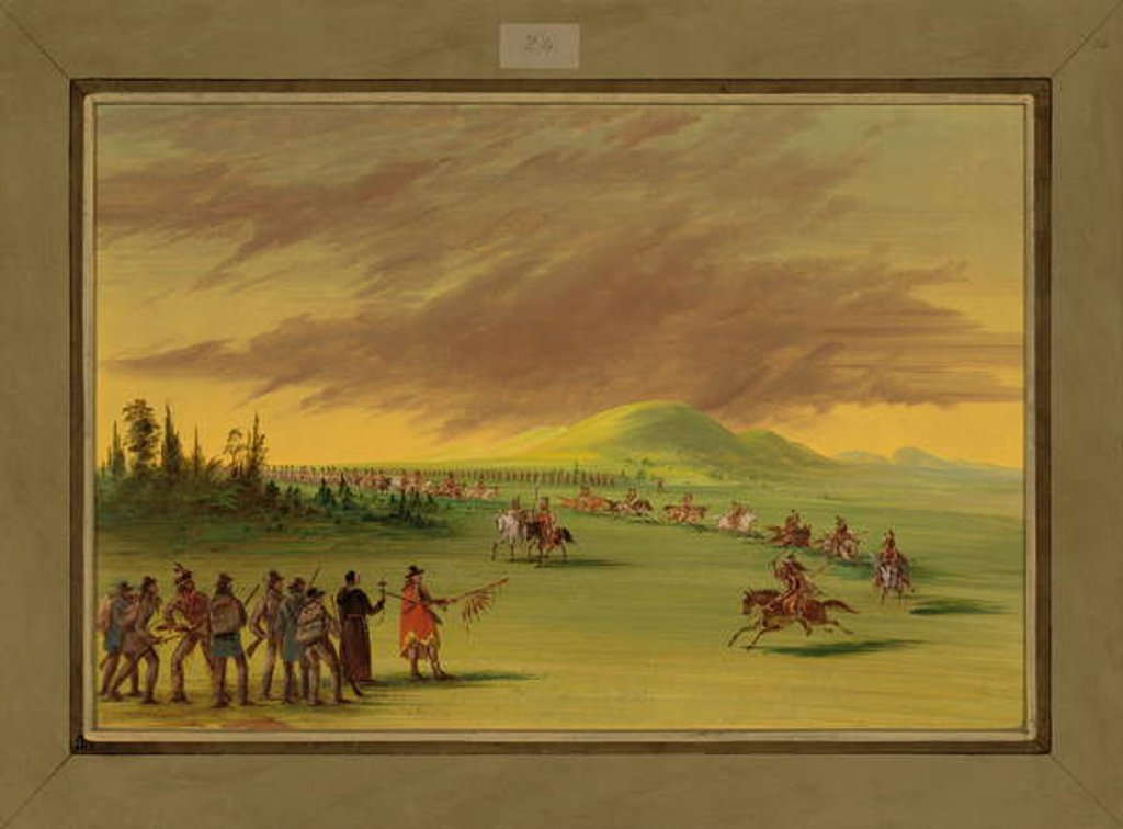 Detail of La Salle Meets a War Party of Cenis Indians on a Texas Prairie, April 25th 1686, 1847-48 by George Catlin