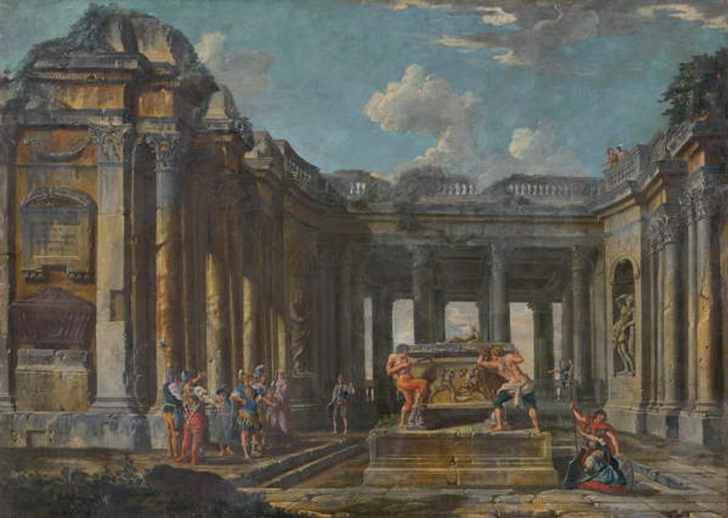 Detail of Scene in Roman Ruins, c.1740 by Giovanni Paolo Pannini or Panini