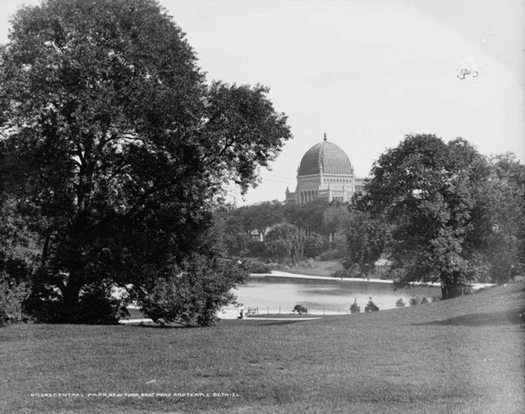 Detail of Central Park, New York, boat pond and Temple Beth-El by Detroit Publishing Co.