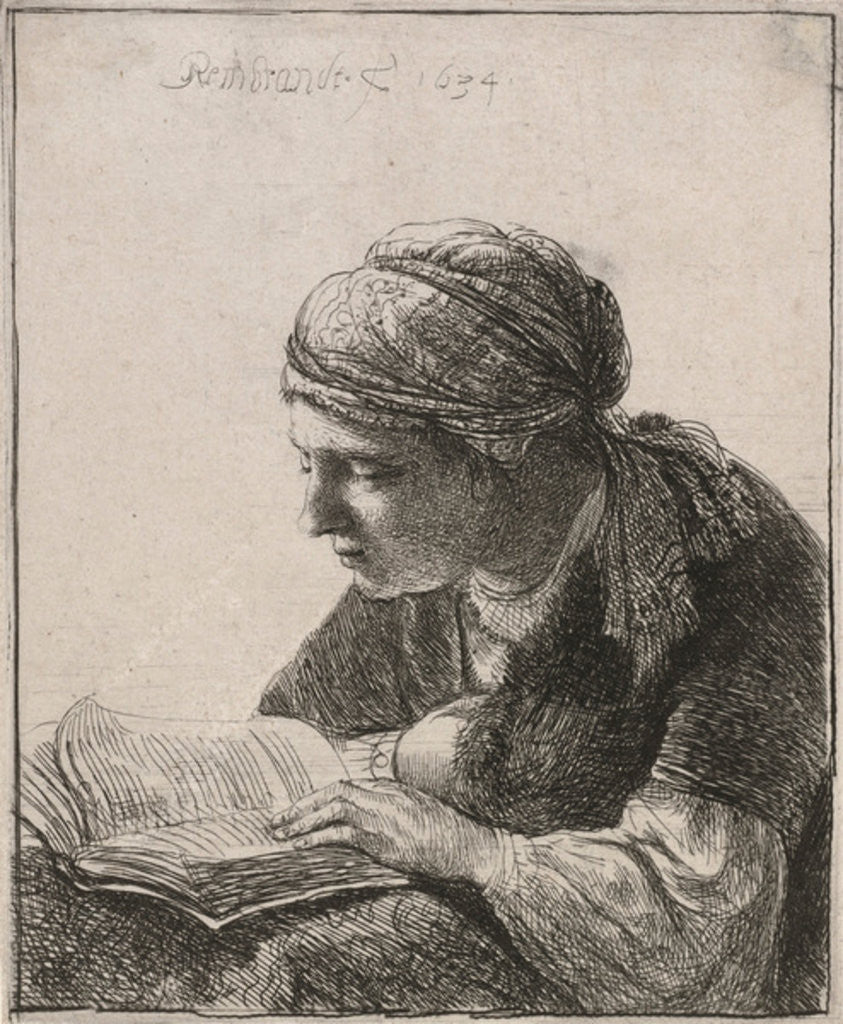 Detail of Woman Reading by Rembrandt Harmensz. van Rijn
