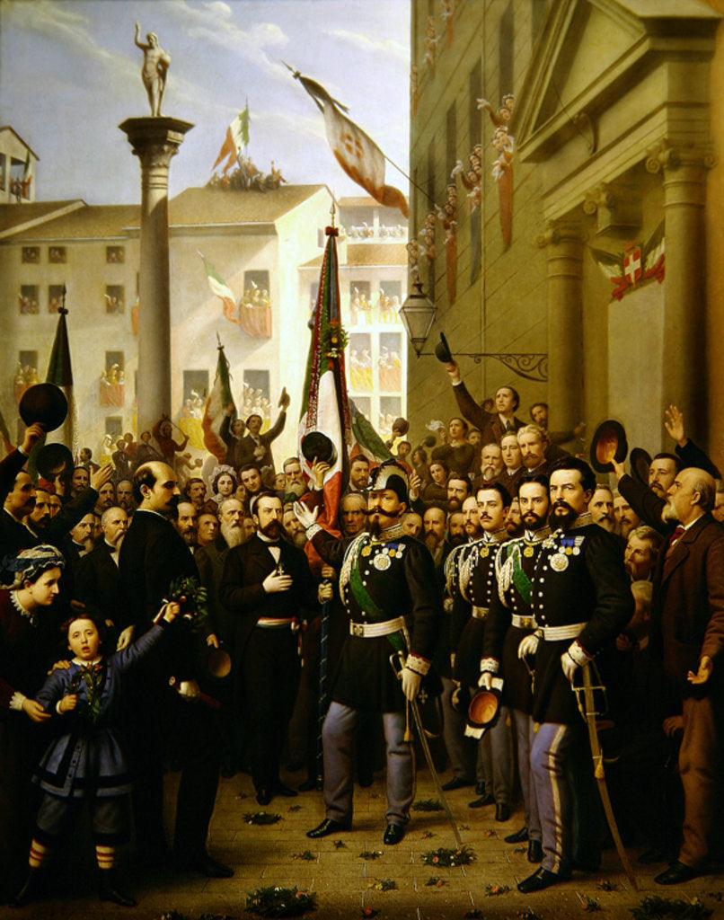 Detail of Victor Emmanuel II decorating the flag with the gold medal on 10th June 1848 in Vicenza by Domenico Peterlin