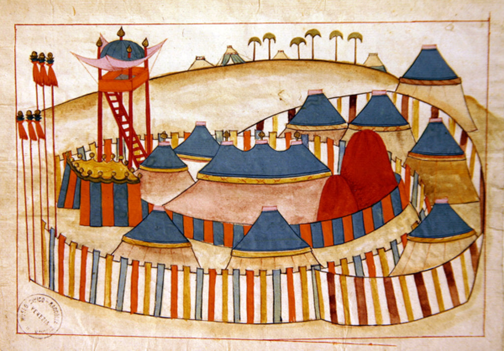 Detail of Ms. cicogna 1971, miniature from the 'Memorie Turchesche' depicting a Turkish camp with look-out tower by Venetian School
