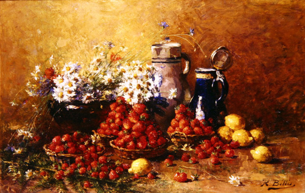 Detail of Still life of flowers and fruit by Hubert Bellis