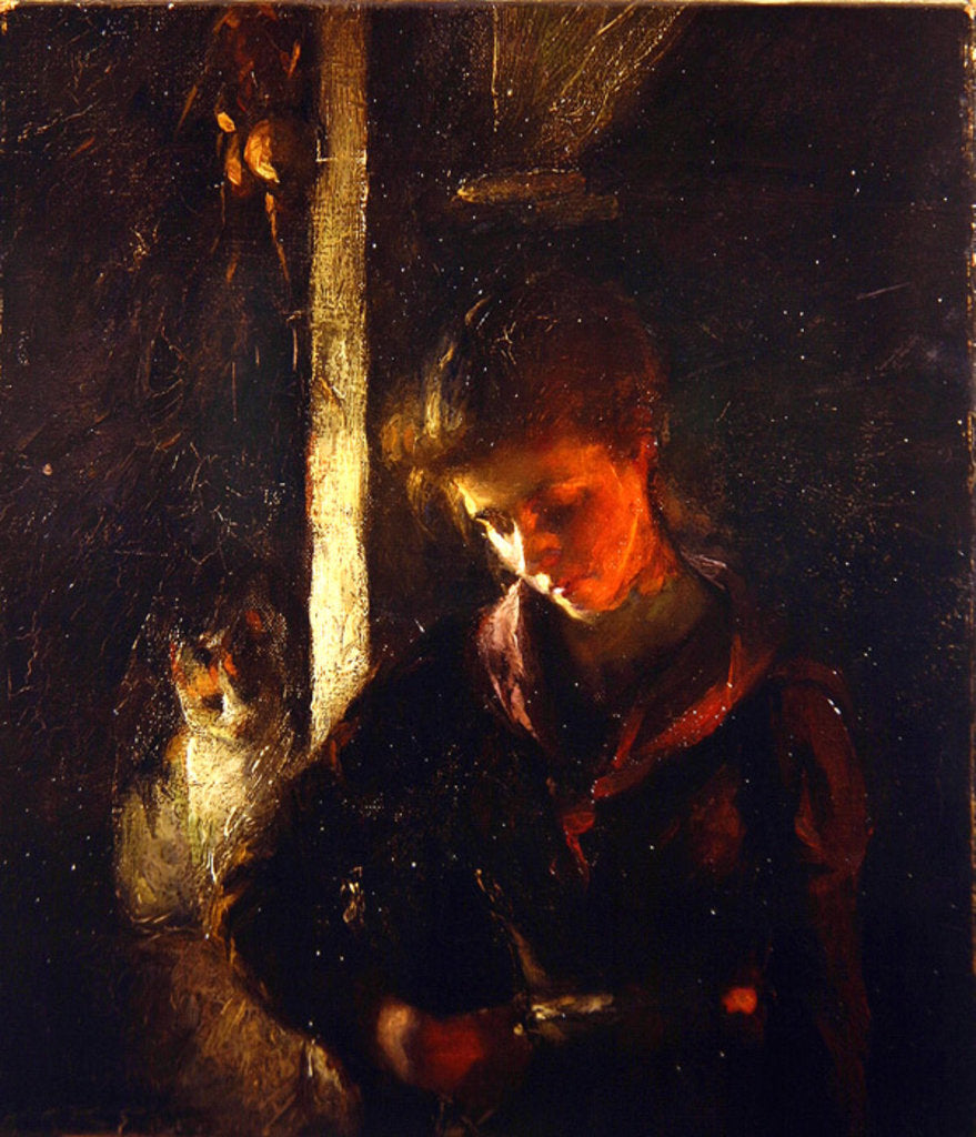 Detail of By the Fireside by Frank Bramley