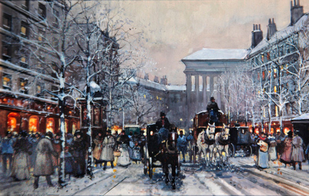 Detail of A Parisian winter scene by Eugene Galien-Laloue