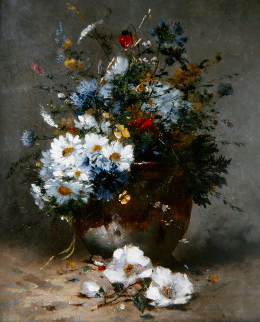 Detail of Daisies and Cornflowers by Eugene Henri Cauchois