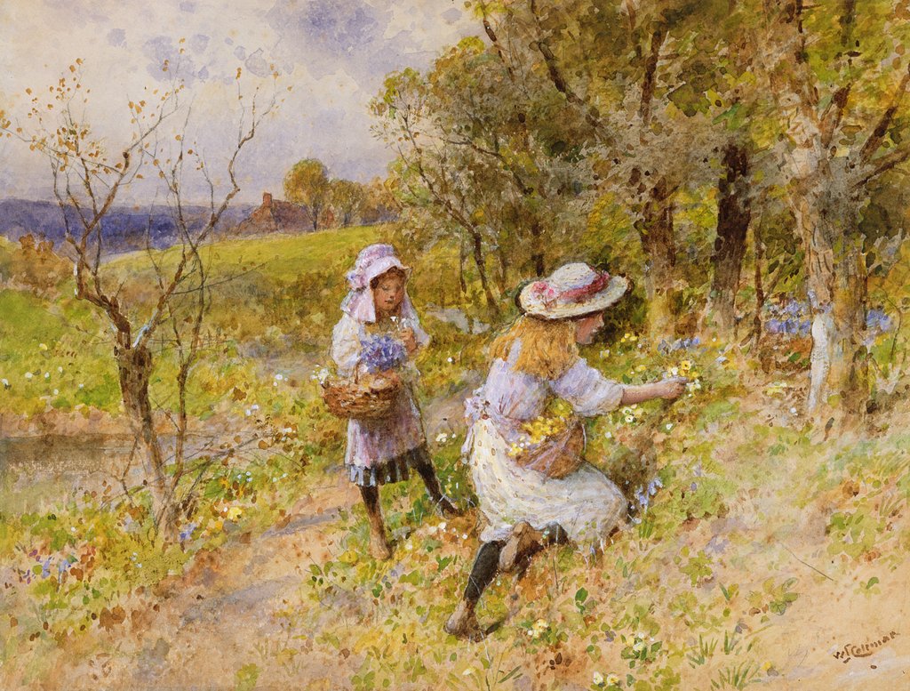Detail of The Primrose Gatherers by William Stephen Coleman