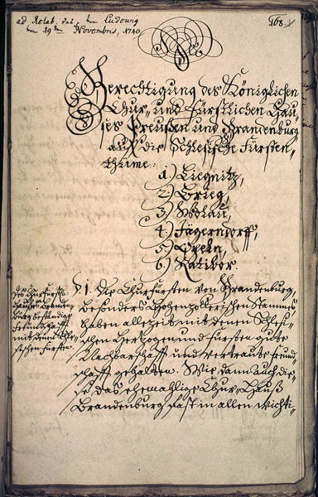 Detail of Memorandum drawn up by the Chanceller of the University of Halle, agreeing to the annexation of Silesia, 19th November 1740 by German School
