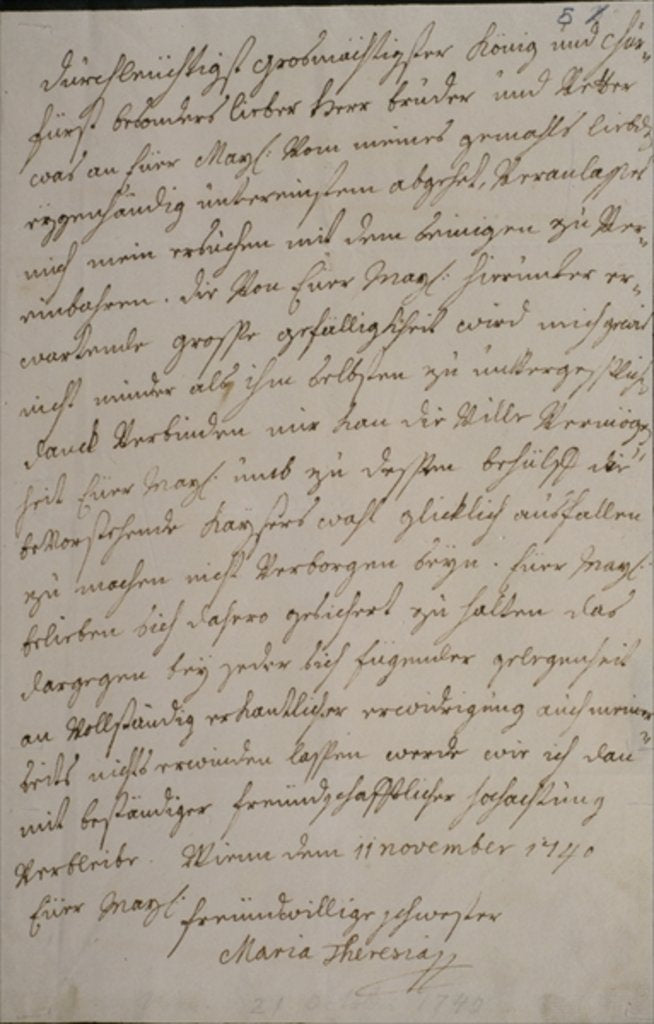 Detail of A letter from Maria Theresa to King Frederick II asking for his support for the imperial election of her husband Francis I by Maria Theresa of Austria