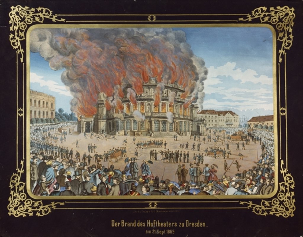 Detail of Fire at the Royal Theatre in Dresden on 21st September 1869 by German School