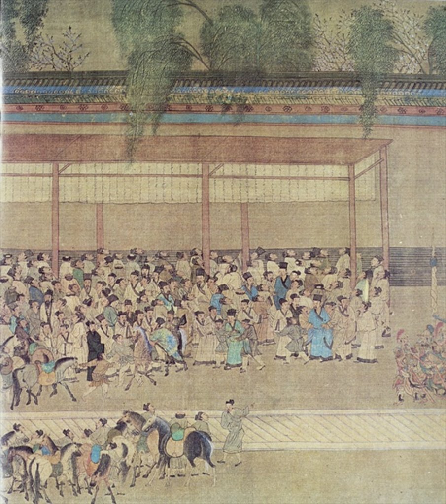 Detail of Ancient Chinese Waiting for Examination Results, facsimile of original Chinese scroll by School Chinese