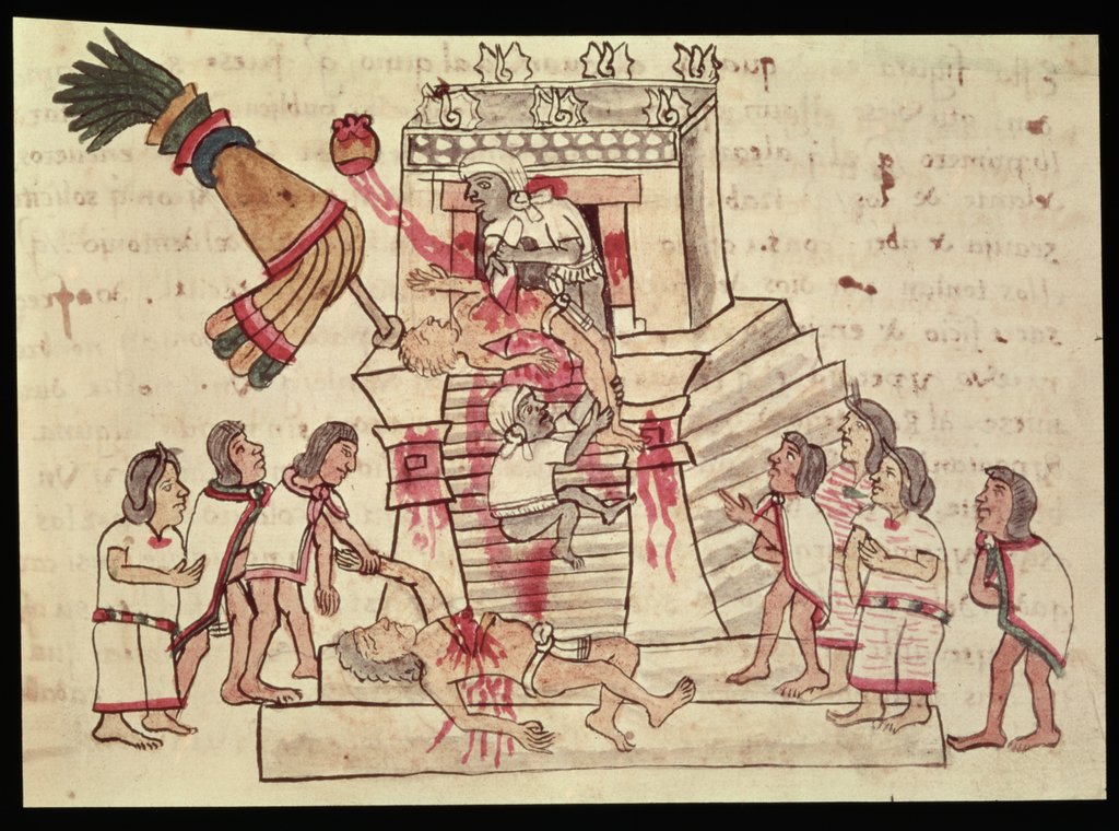 Detail of B.R. 232 fol.70r A human sacrifice from the Codex Magliabechiano by Aztec