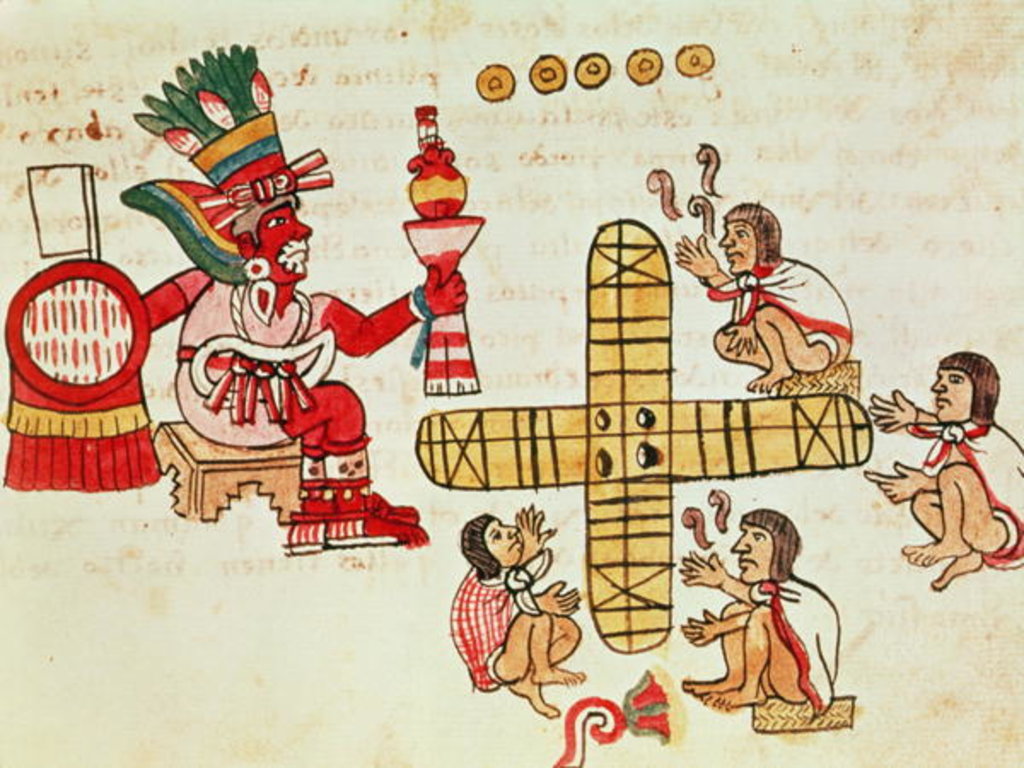 Detail of Gambling Patoli and the god, Xochipilli by Aztec
