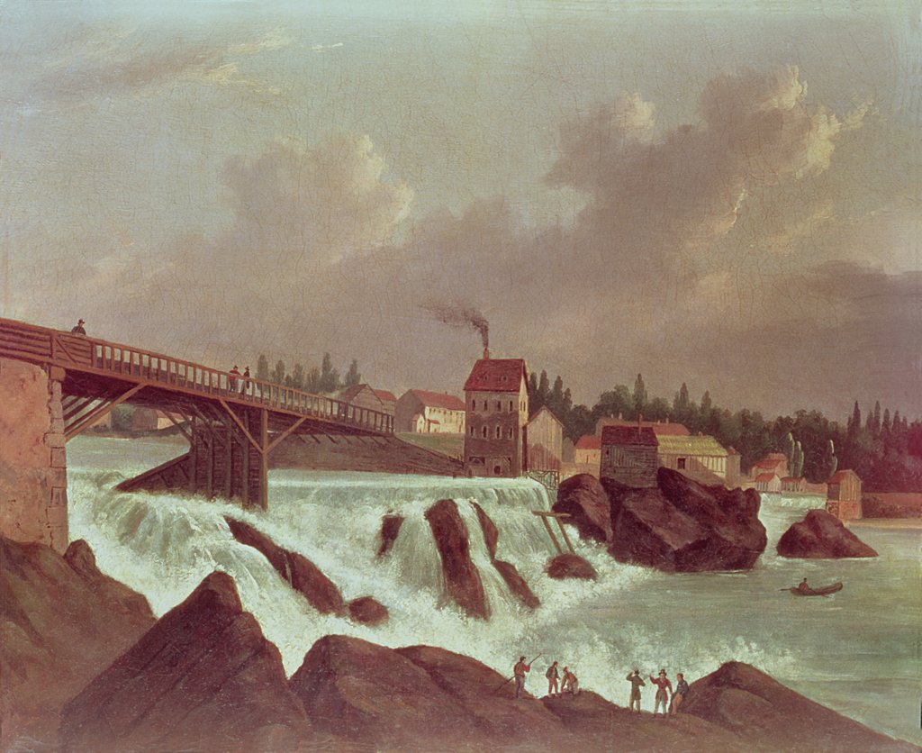Detail of The first cotton mill in America, established by Samuel Slater on the Blackstone River at Pawtucket, Rhode Island, c.1790 by American School