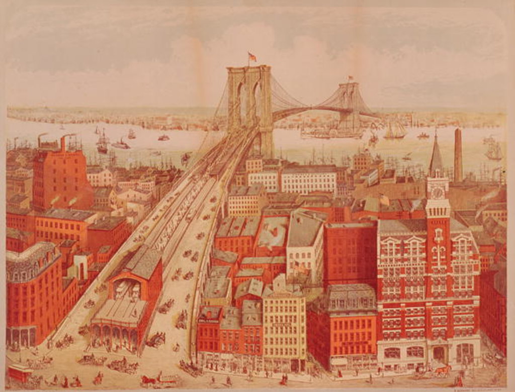 Detail of Brooklyn Bridge, c.1883 by R. (after) Schwarz