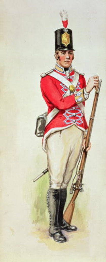 Detail of British soldier in Napoleonic times carrying a musket by English School