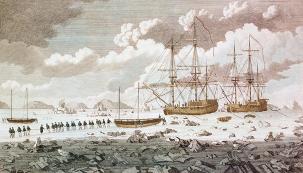 Detail of The 'Racehorse' and the 'Carcass', under the command of Constantine John Phipps, Lord Mulgrave, stuck in ice at Spitzbergen on their voyage to find a northern route to India by Anonymous