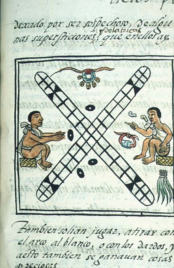 Detail of Ms Palat. 218-220 Book IX Aztec men gambling Patoli by Spanish School