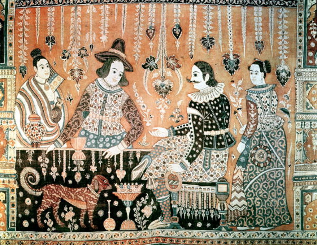 Detail of Wall hanging showing early traders to India, Indian, late 16th century by Anonymous