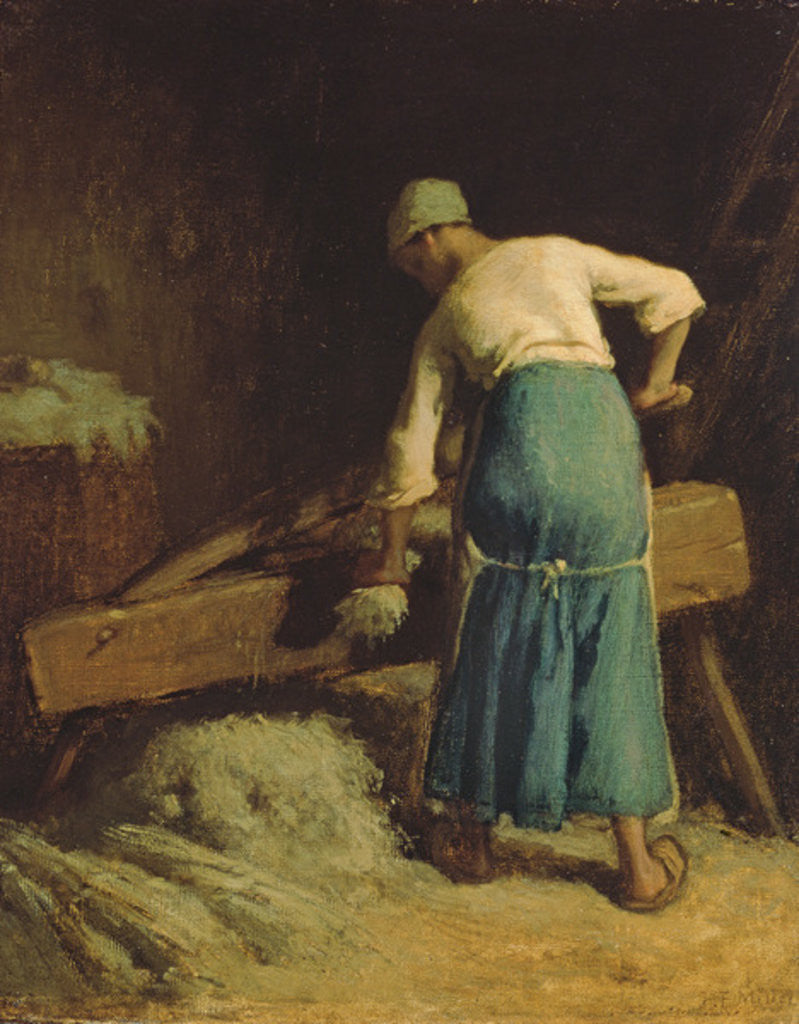Detail of Breaking Flax by Jean-Francois Millet